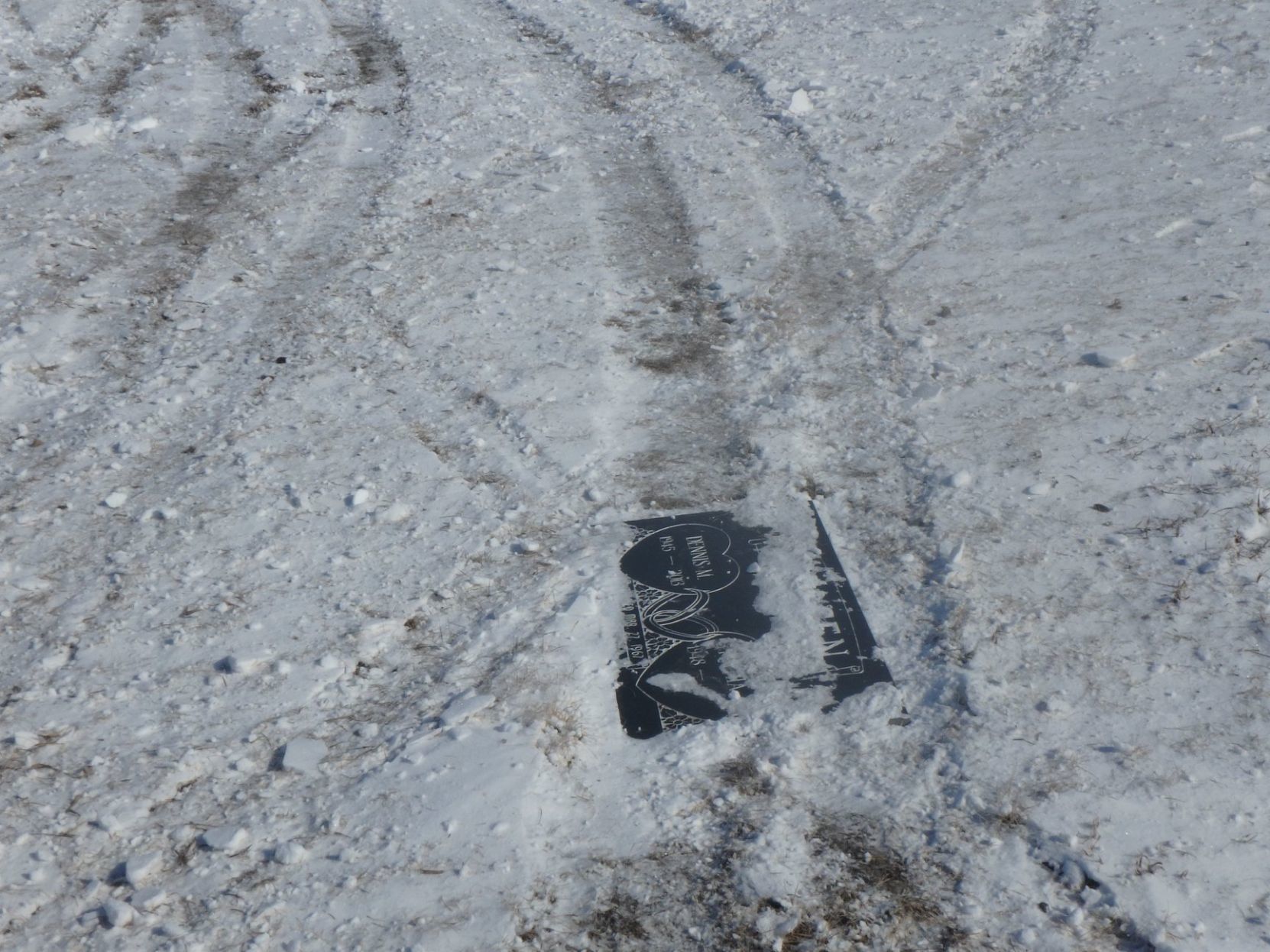 Plentywood cemetery shows tire tracks